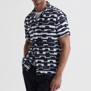 Reiss Black and White Geometric Casual Button Down Shirt